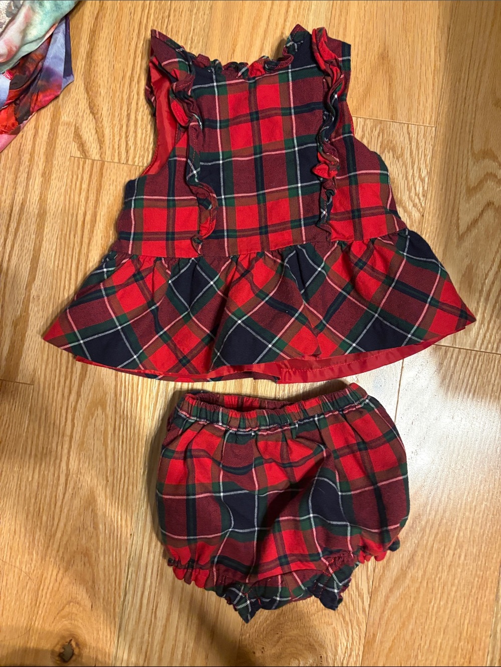 Janie and Jack Red and Green Plaid Ruffle Diaper Cover Set